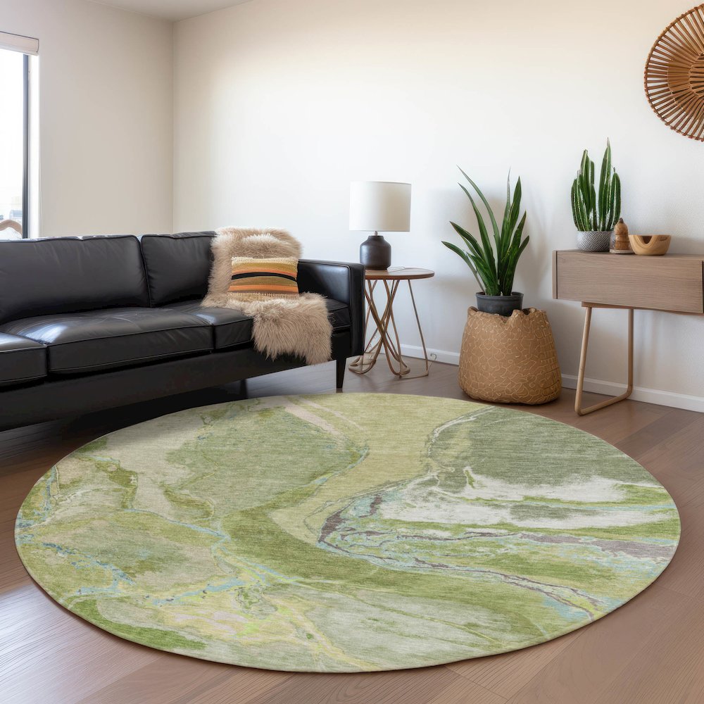 Premium Machine Washable Mayfield AMF1005 Green 8' x 8' Round Rug