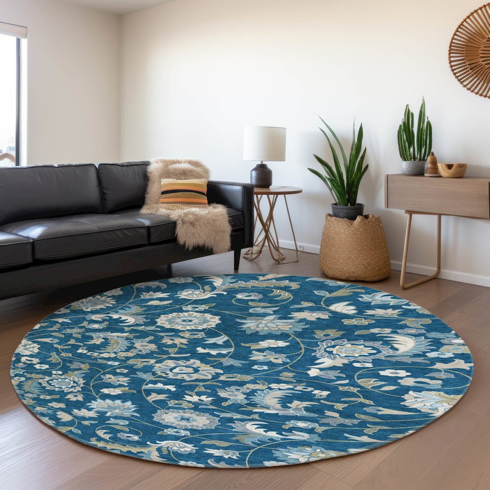 Premium Machine Washable Mayfield AMF1006 Navy 8' x 8' Round Rug
