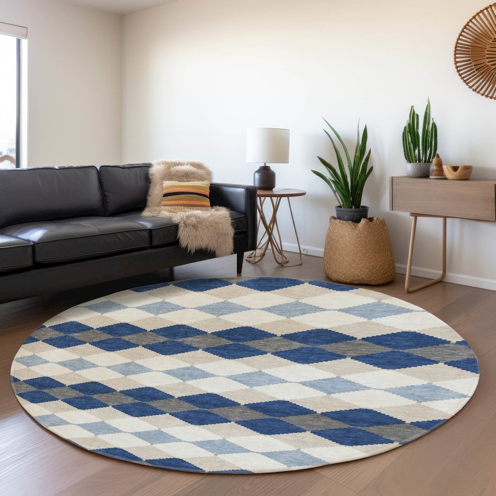 Premium Machine Washable Mayfield AMF1007 Navy 8' x 8' Round Rug