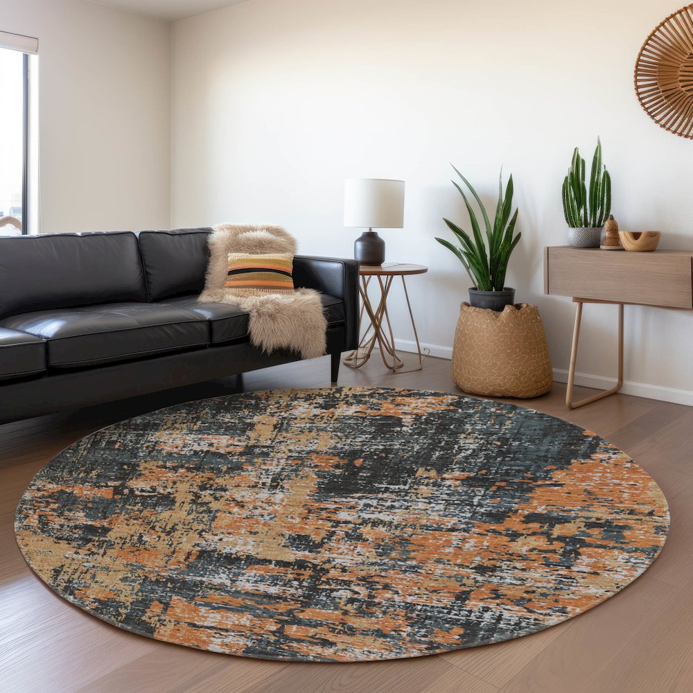 Premium Machine Washable Mayfield AMF1008 Charcoal 8' x 8' Round Rug