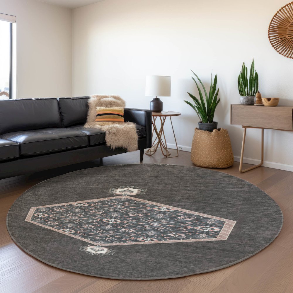 Premium Machine Washable Mayfield AMF1011 Charcoal 8' x 8' Round Rug