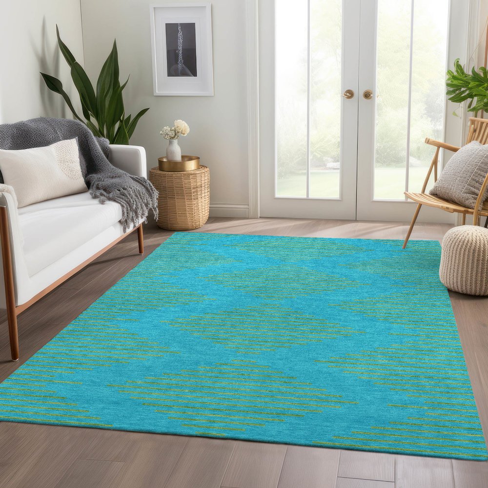 Premium Machine Washable Mayfield AMF1017 Aqua 2'6" x 3'10" Rug