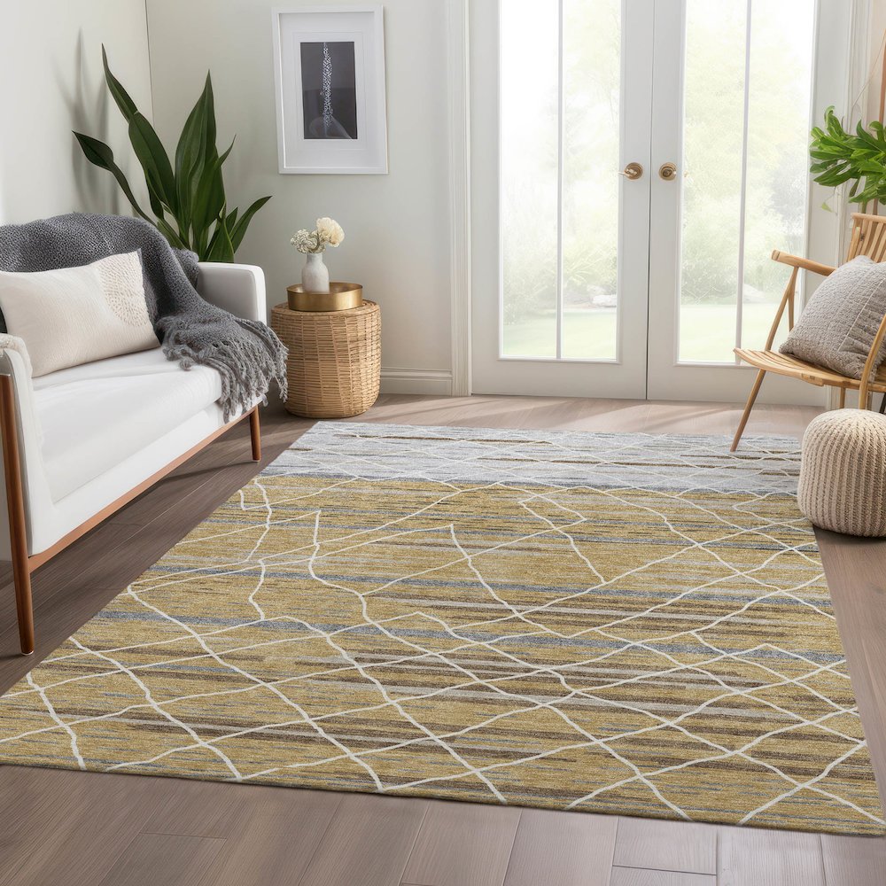 Premium Machine Washable Mayfield AMF1025 Gold 2'6" x 3'10" Rug