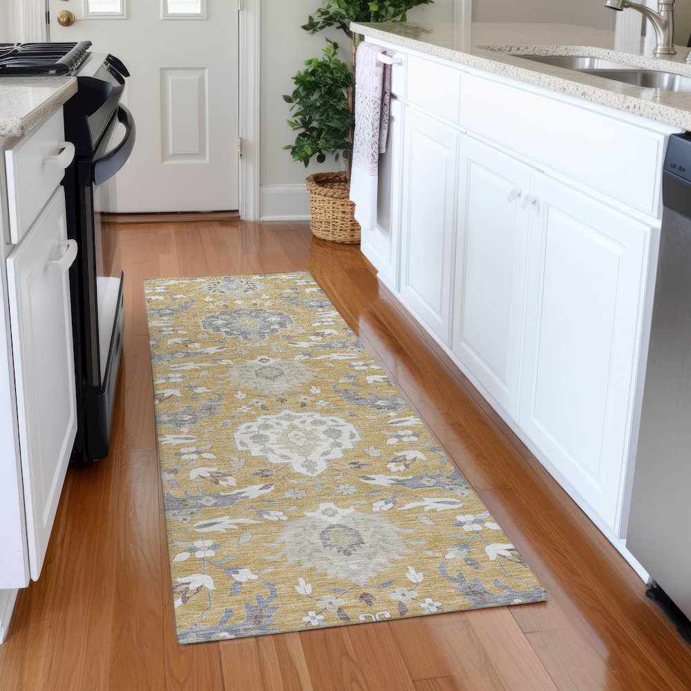 Premium Machine Washable Mayfield AMF1026 Gold 2'3" x 7'6" Runner Rug