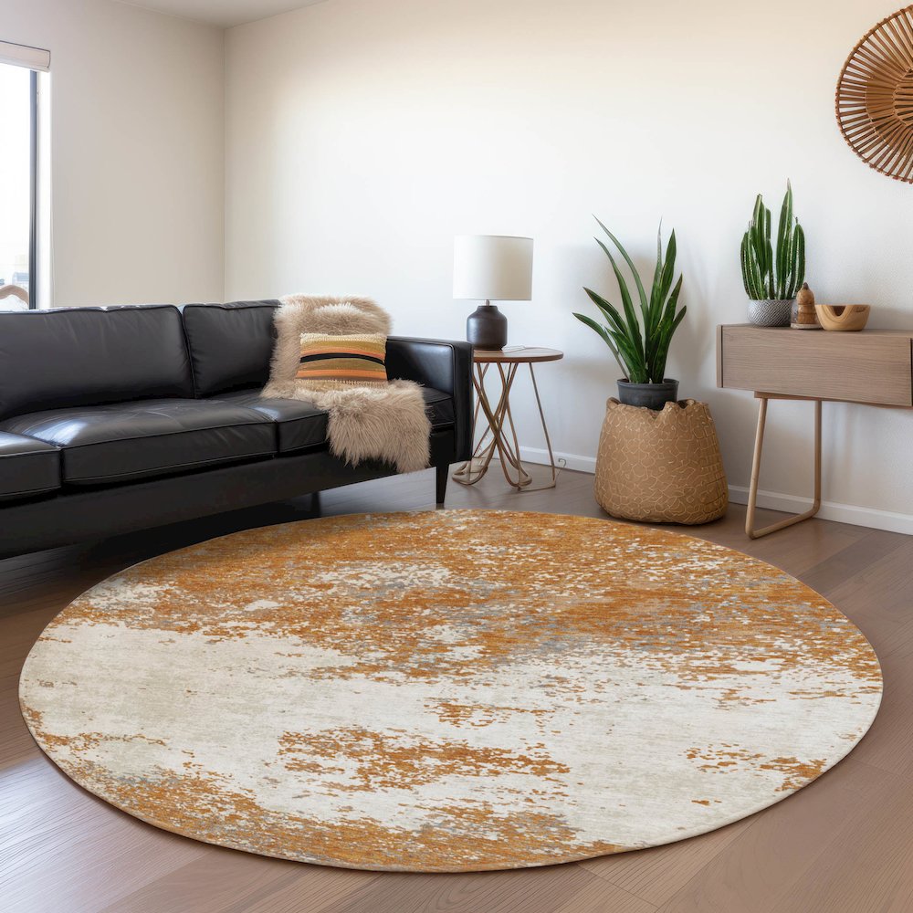 Premium Machine Washable Mayfield AMF1027 Copper 8' x 8' Round Rug