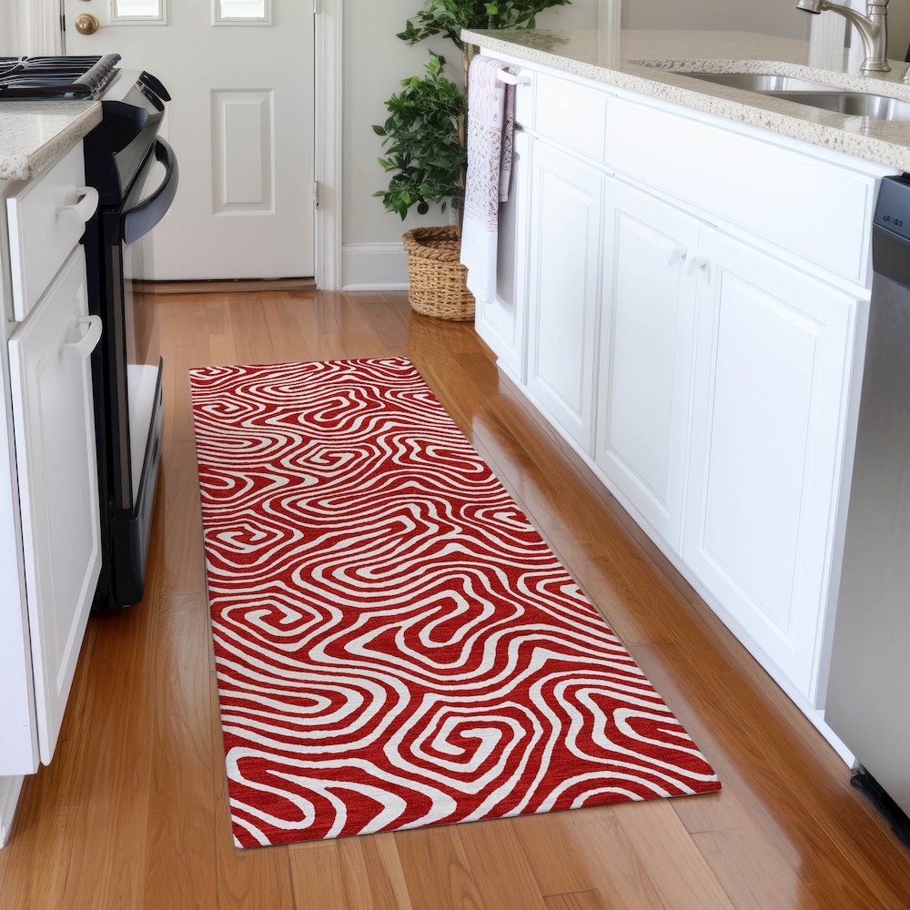 Premium Machine Washable Mayfield AMF1030 Red 2'3" x 7'6" Runner Rug