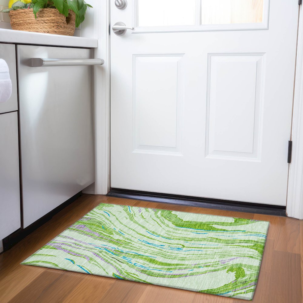 Premium Machine Washable Mayfield AMF1037 Green 1'8" x 2'6" Rug