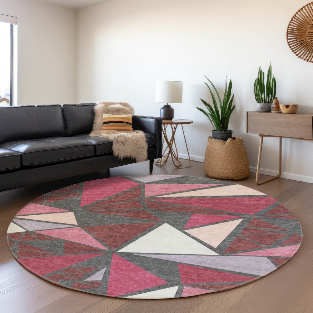 Premium Machine Washable Mayfield AMF1039 Burgundy 8' x 8' Round Rug