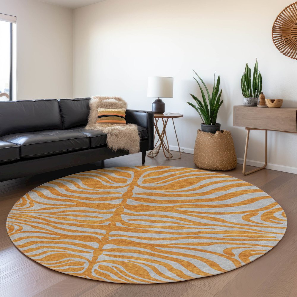 Premium Machine Washable Mayfield AMF1043 Orange 8' x 8' Round Rug