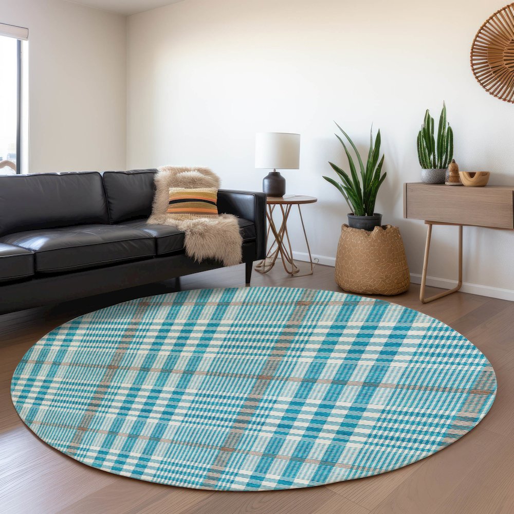 Premium Machine Washable Mayfield AMF1054 Teal 8' x 8' Round Rug