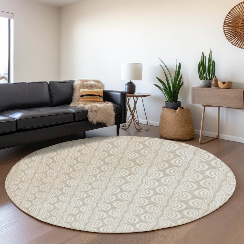 Premium Machine Washable Mayfield AMF1055 Beige 8' x 8' Round Rug