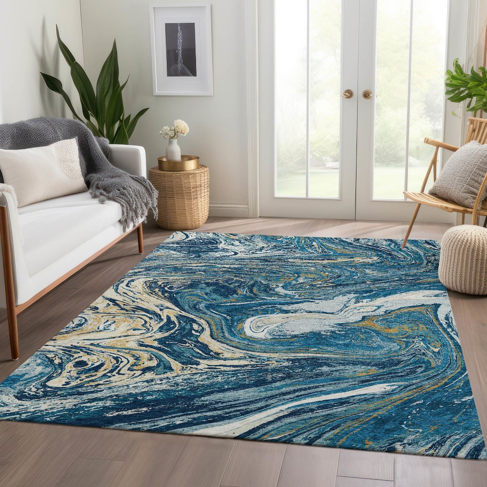 Premium Machine Washable Mayfield AMF1061 Navy 2'6" x 3'10" Rug