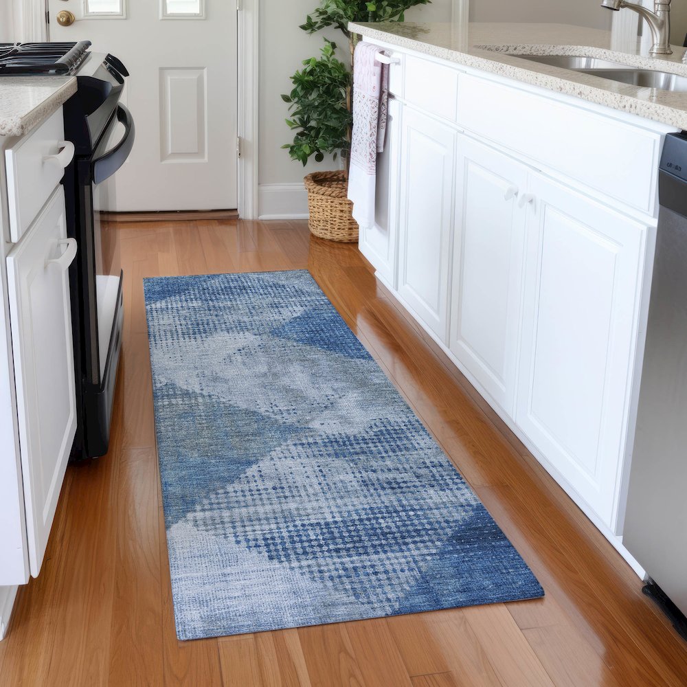 Premium Machine Washable Mayfield AMF1065 Blue 2'3" x 7'6" Runner Rug