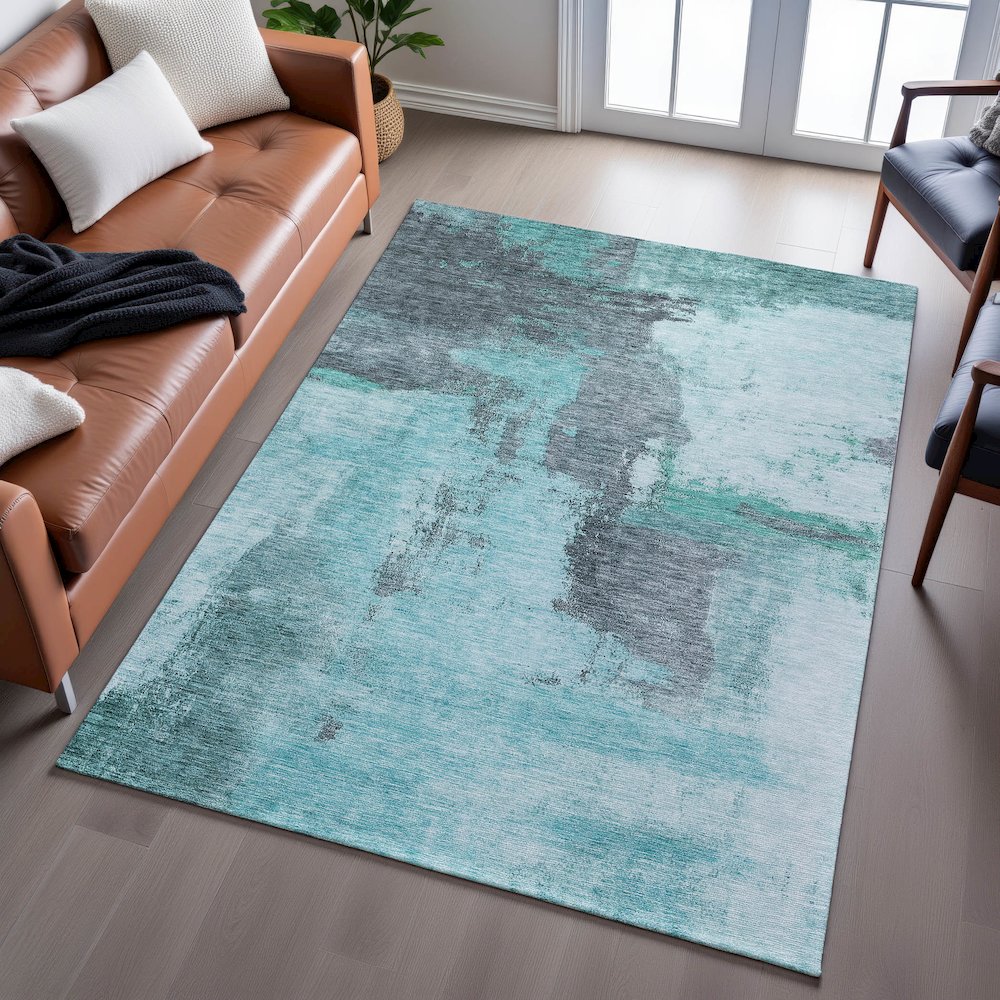 Premium Machine Washable Mayfield AMF1068 Teal 2'6" x 3'10" Rug