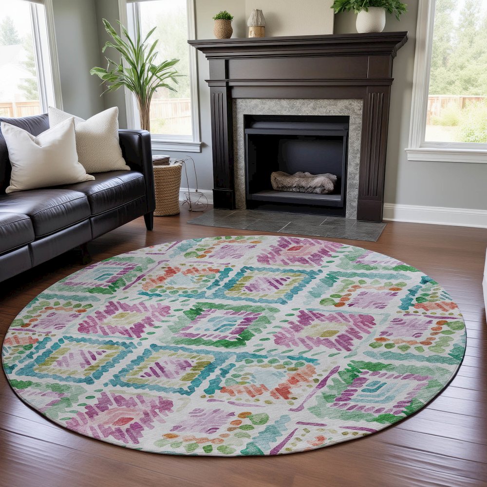Premium Machine Washable Mayfield AMF1088 Teal 8' x 8' Round Rug
