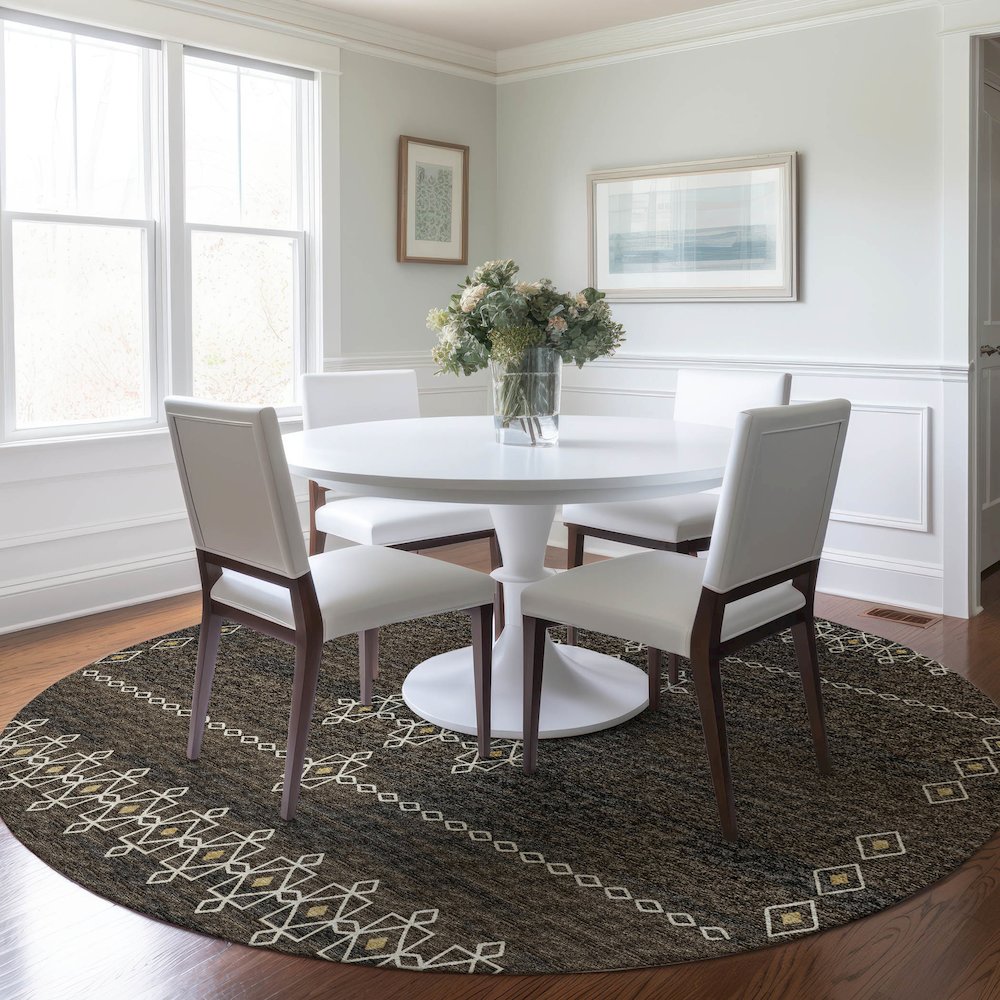 Premium Machine Washable Mayfield Brown 8' x 8' Round Rug