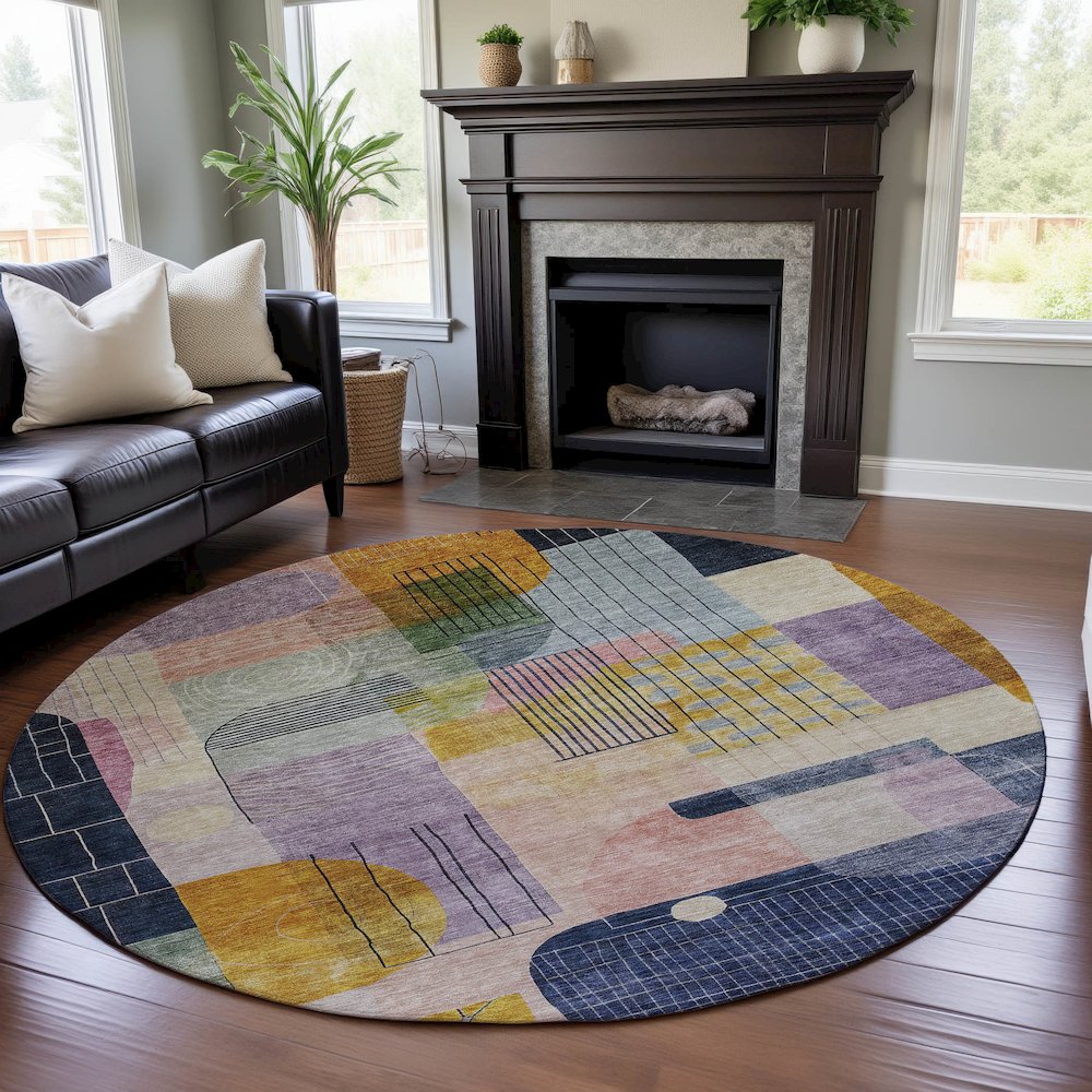 Premium Machine Washable Mayfield AMF1116 Plum 8' x 8' Round Rug