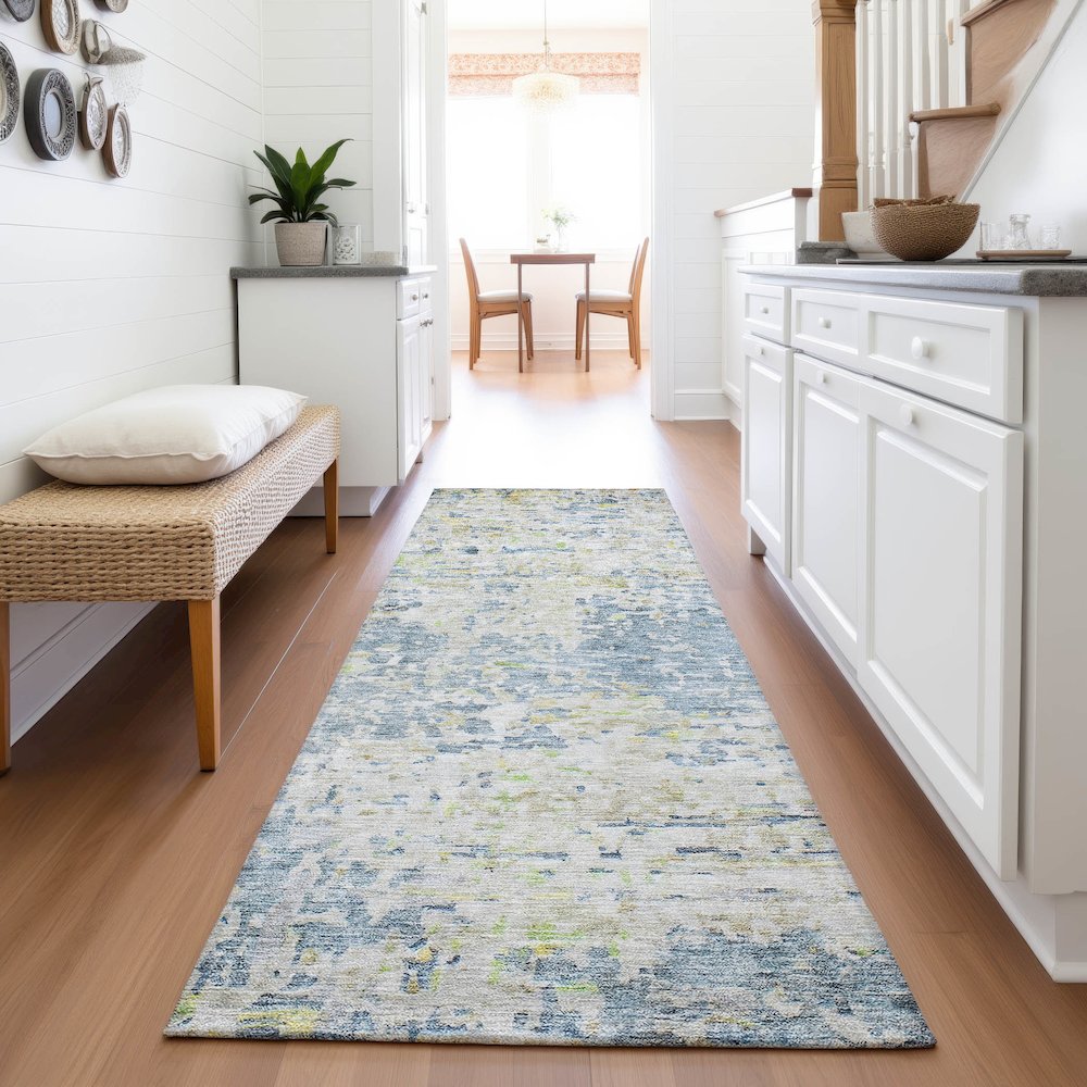Premium Machine Washable Mayfield AMF1128 Blue 2'3" x 7'6" Runner Rug