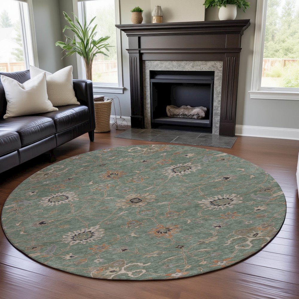 Premium Machine Washable Mayfield AMF1137 Cactus 8' x 8' Round Rug