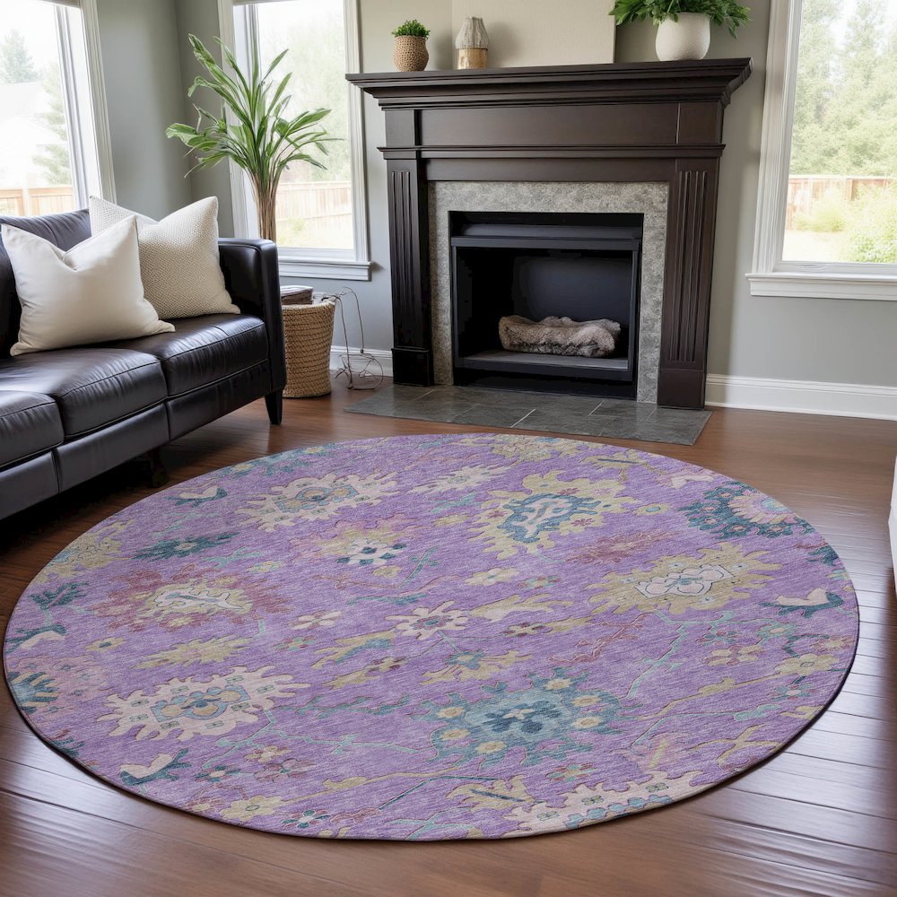 Premium Machine Washable Mayfield AMF1154 Purple 8' x 8' Round Rug