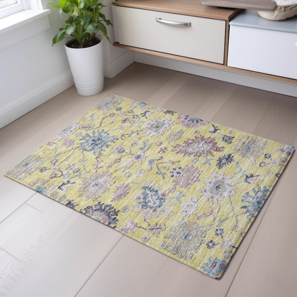 Premium Machine Washable Mayfield AMF1154 Yellow 1'8" x 2'6" Rug