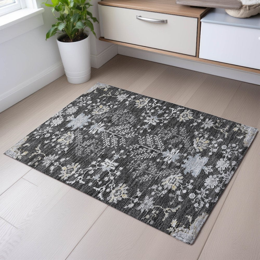 Premium Machine Washable Mayfield AMF1156 Charcoal 1'8" x 2'6" Rug