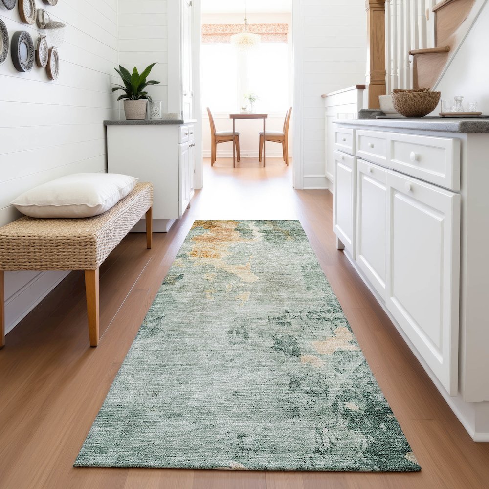 Premium Machine Washable Mayfield AMF1157 Seafoam 2'3" x 7'6" Runner Rug
