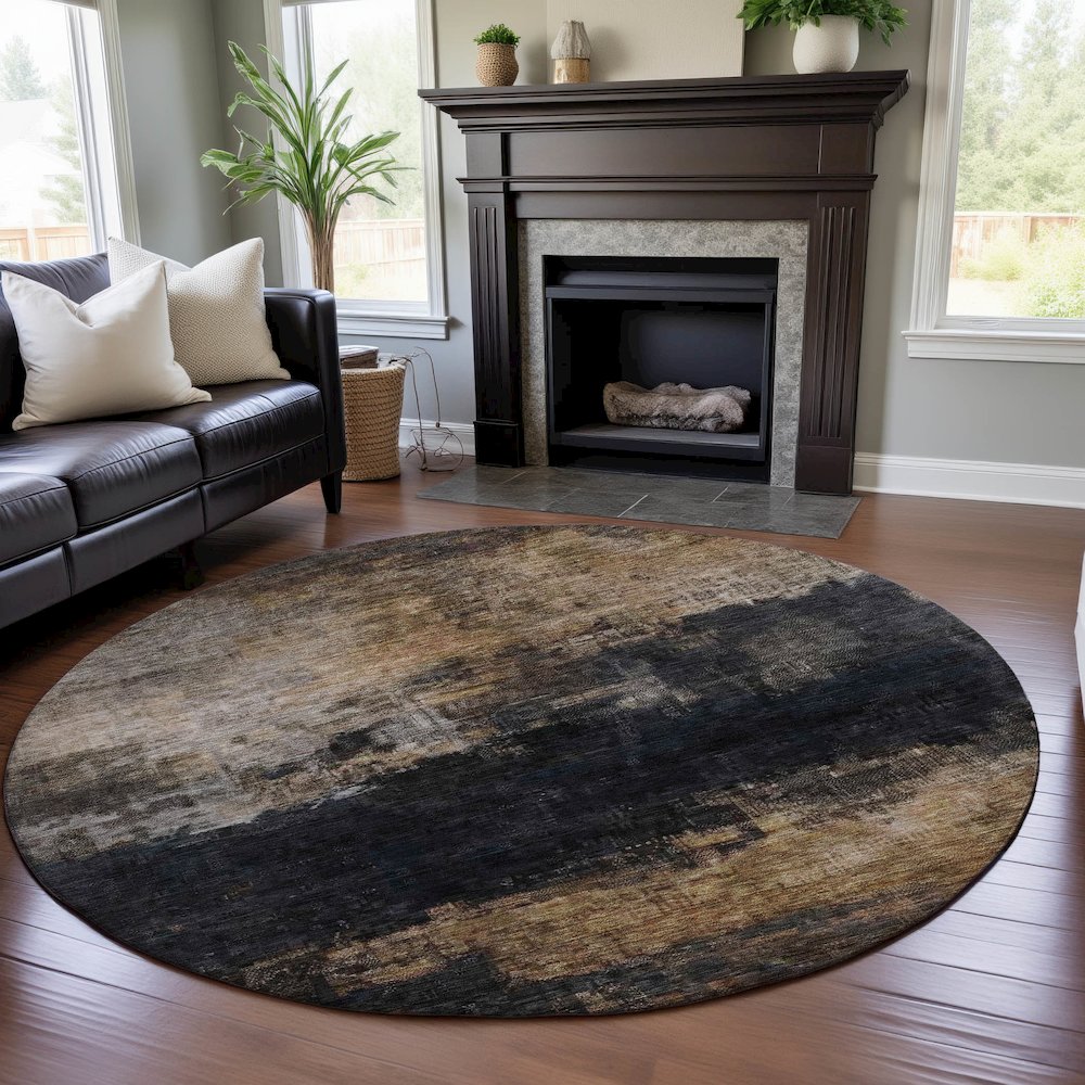 Premium Machine Washable Mayfield AMF1209 Charcoal 8' x 8' Round Rug