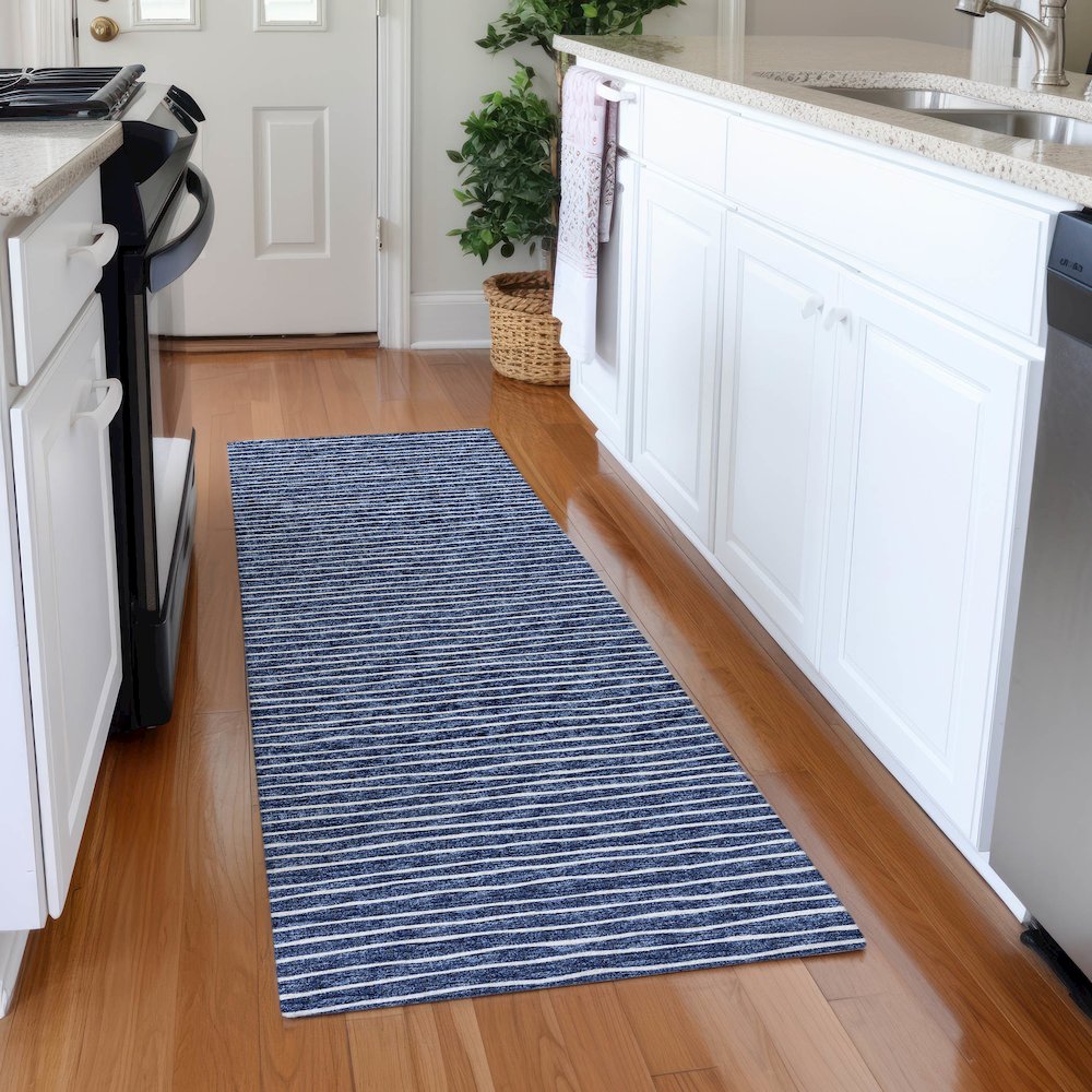 Premium Machine Washable Mayfield Navy 2'3" x 7'6" Runner Rug
