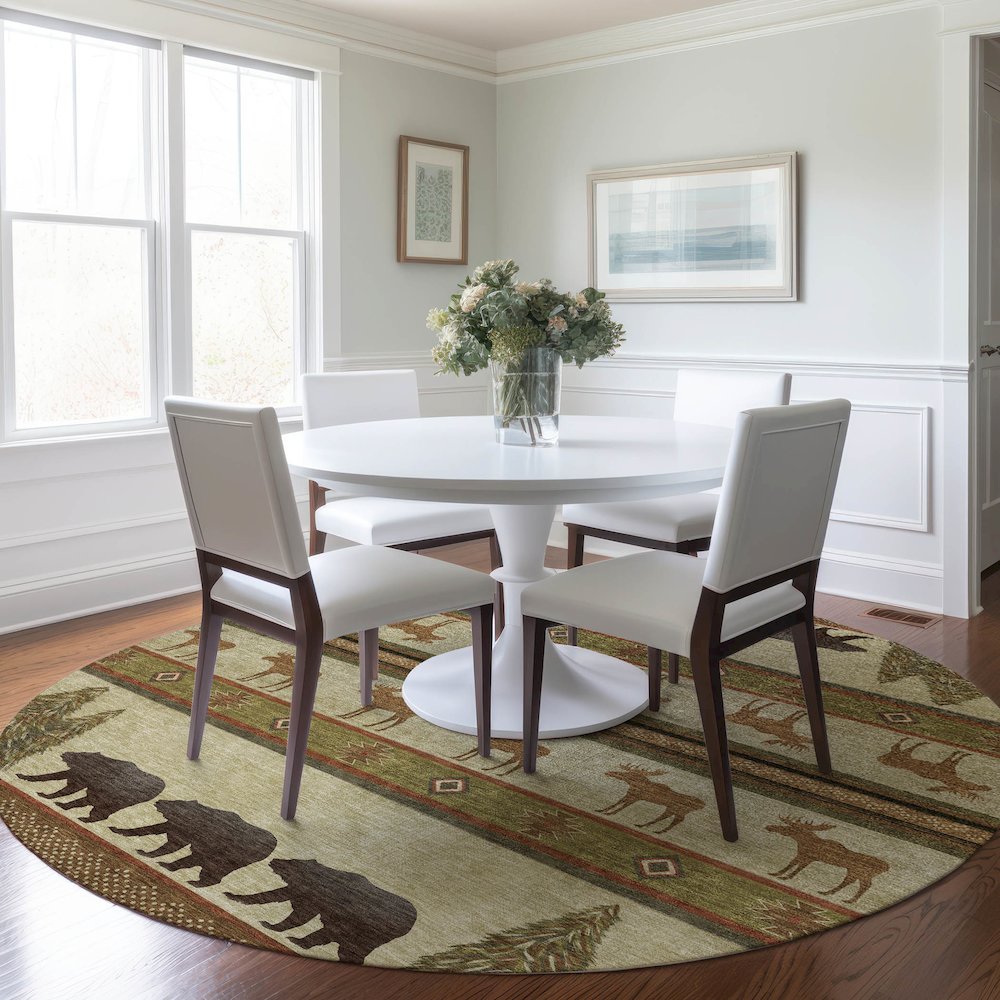 Premium Machine Washable Mayfield Brown 8' x 8' Round Rug