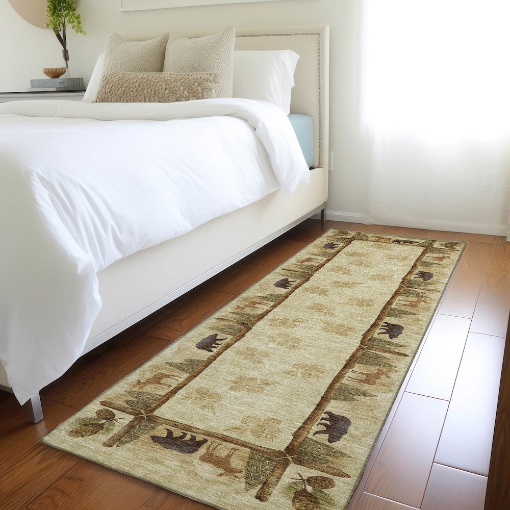 Premium Machine Washable Mayfield Khaki 2'3" x 7'6" Runner Rug