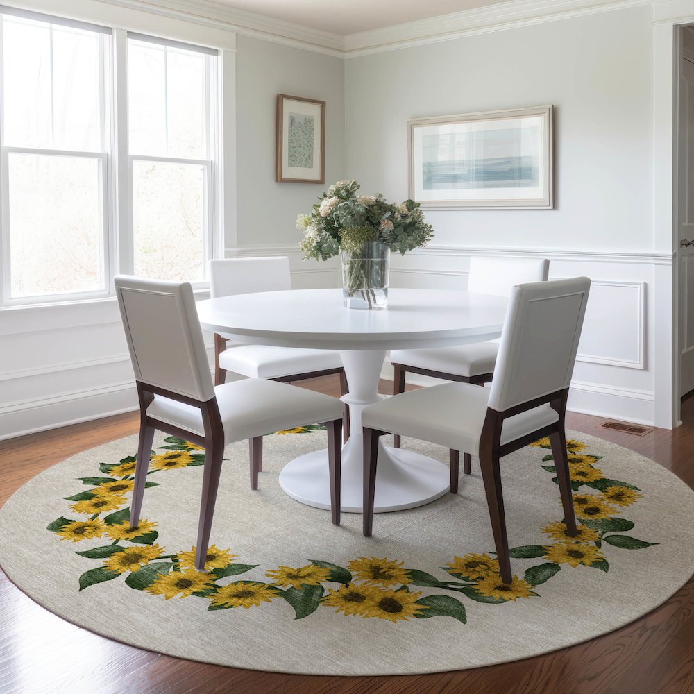 Premium Machine Washable Mayfield Yellow 8' x 8' Round Rug