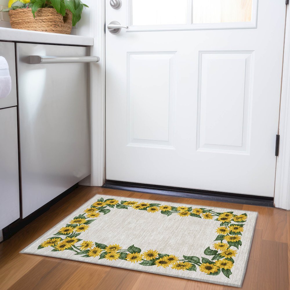 Premium Machine Washable Mayfield Yellow 1'8" x 2'6" Rug