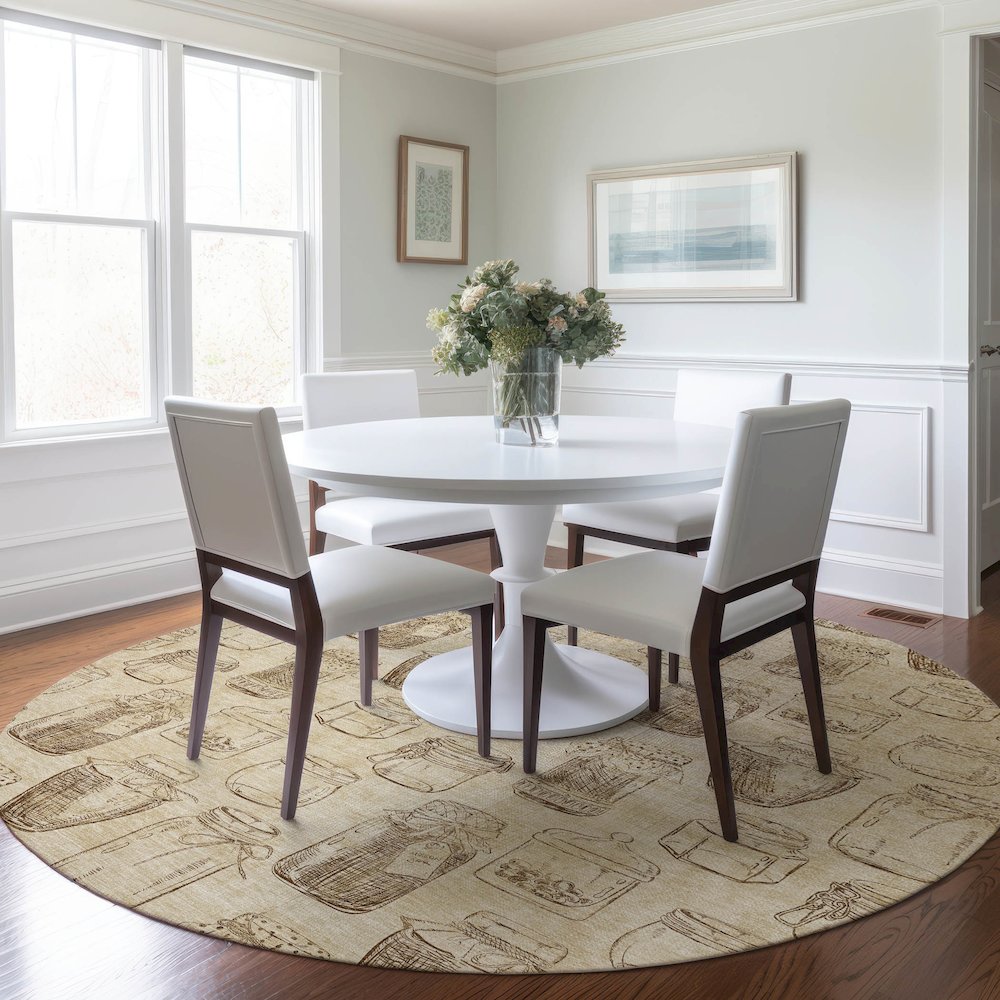 Premium Machine Washable Mayfield Beige 8' x 8' Round Rug