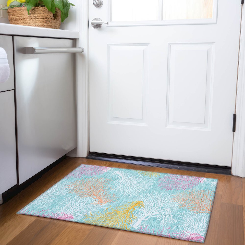 Premium Machine Washable Mayfield Aqua 1'8" x 2'6" Rug