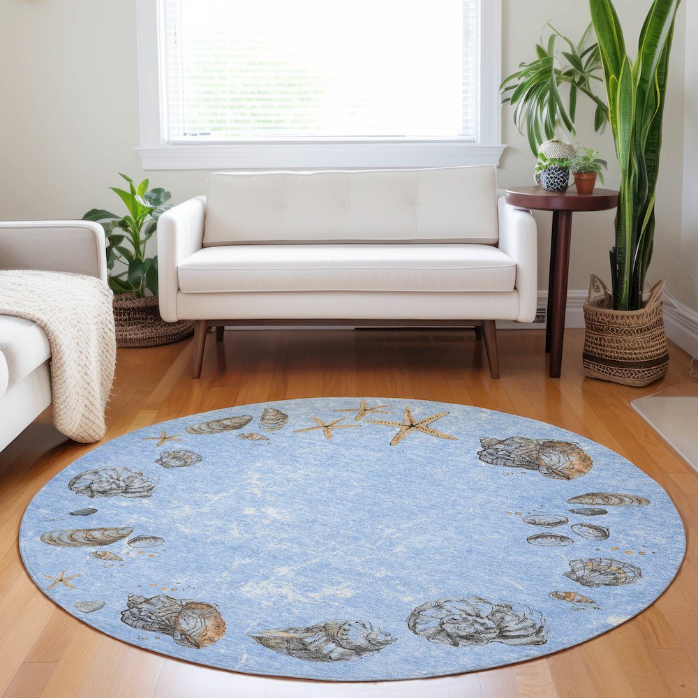 Premium Machine Washable Mayfield Blue 8' x 8' Round Rug