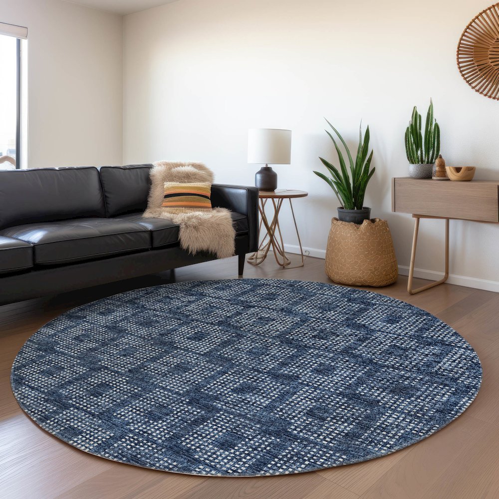 Premium Machine Washable Mayfield Blue 8' x 8' Round Rug