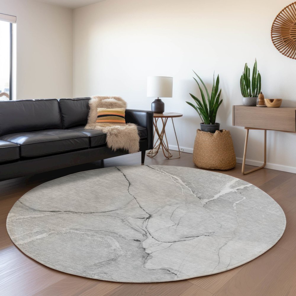 Premium Machine Washable Mayfield Gray 8' x 8' Round Rug
