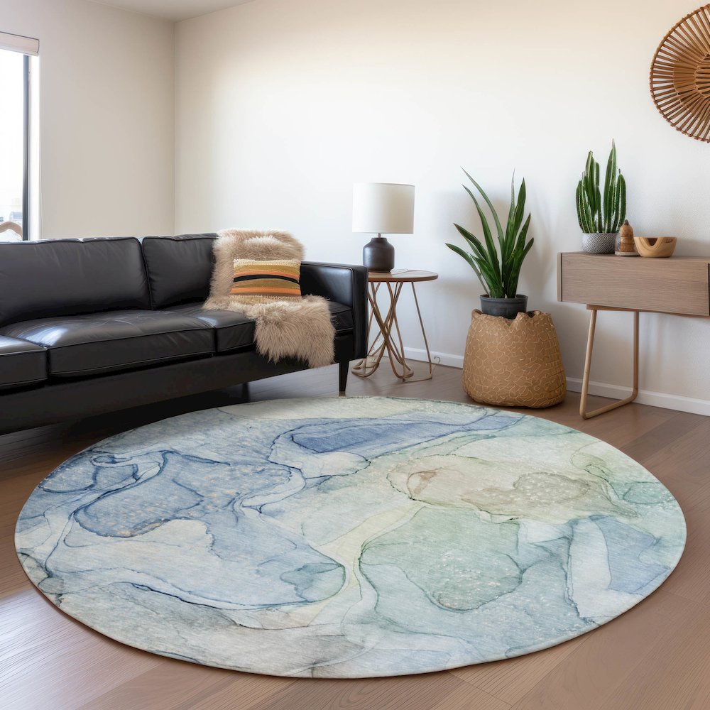 Premium Machine Washable Mayfield Blue 8' x 8' Round Rug