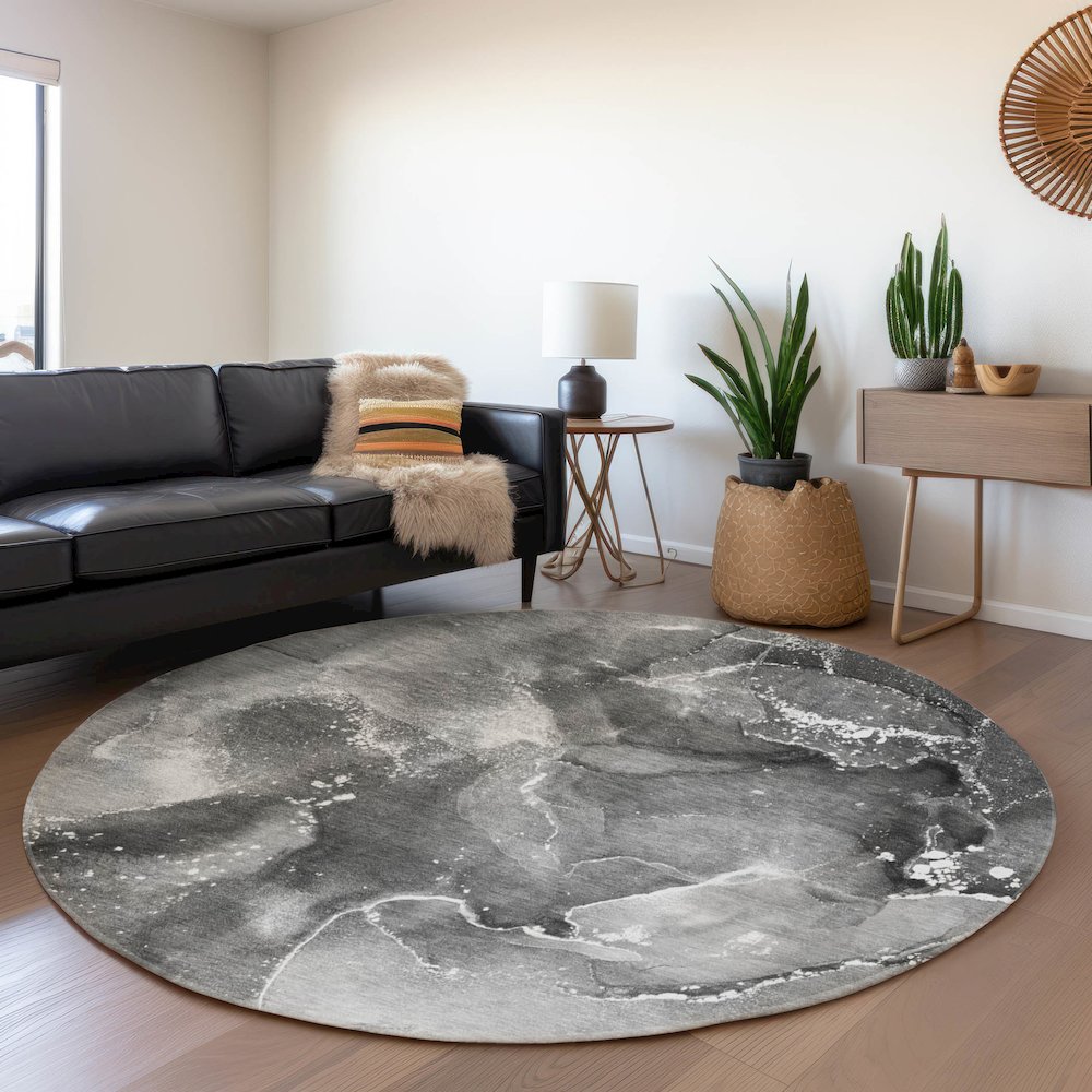 Premium Machine Washable Mayfield Gray 8' x 8' Round Rug