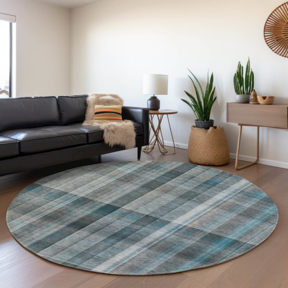 Premium Machine Washable Mayfield Teal 8' x 8' Round Rug