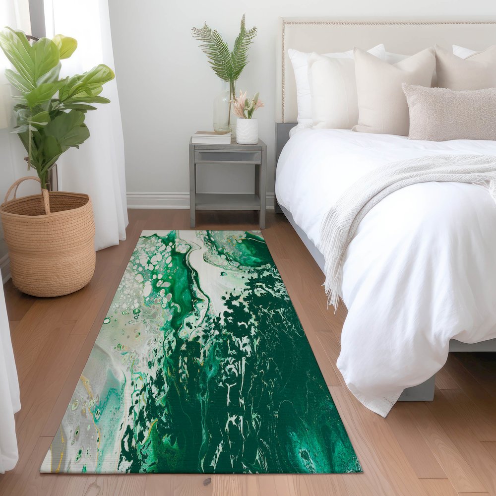 Premium Machine Washable Mayfield Green 2'3" x 7'6" Runner Rug