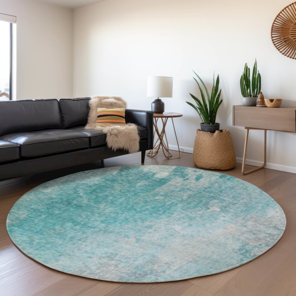 Premium Machine Washable Mayfield Teal 8' x 8' Round Rug