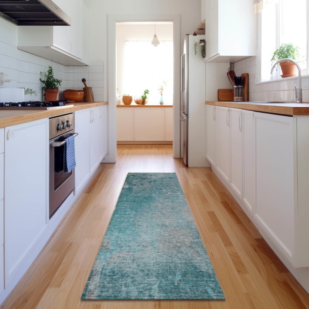 Premium Machine Washable Mayfield Teal 2'3" x 7'6" Runner Rug