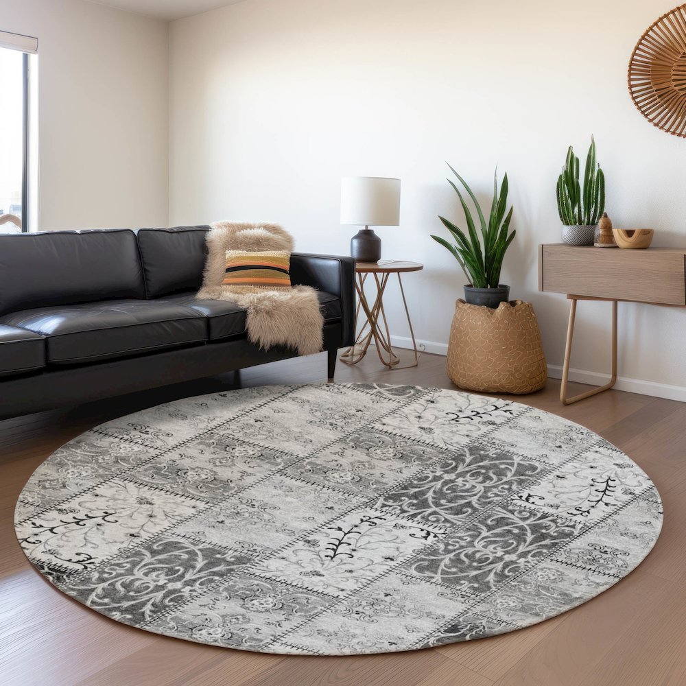 Premium Machine Washable Mayfield Gray 8' x 8' Round Rug