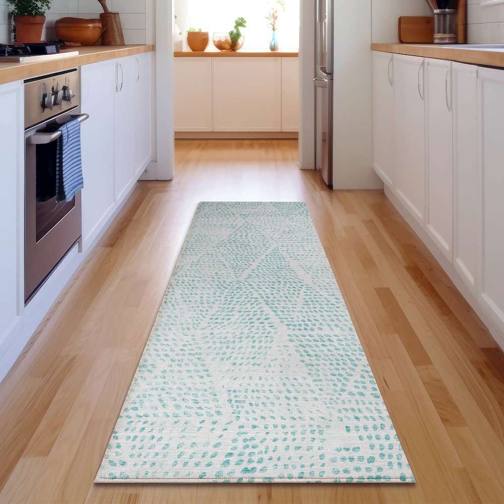 Premium Machine Washable Mayfield Aqua 2'3" x 7'6" Runner Rug