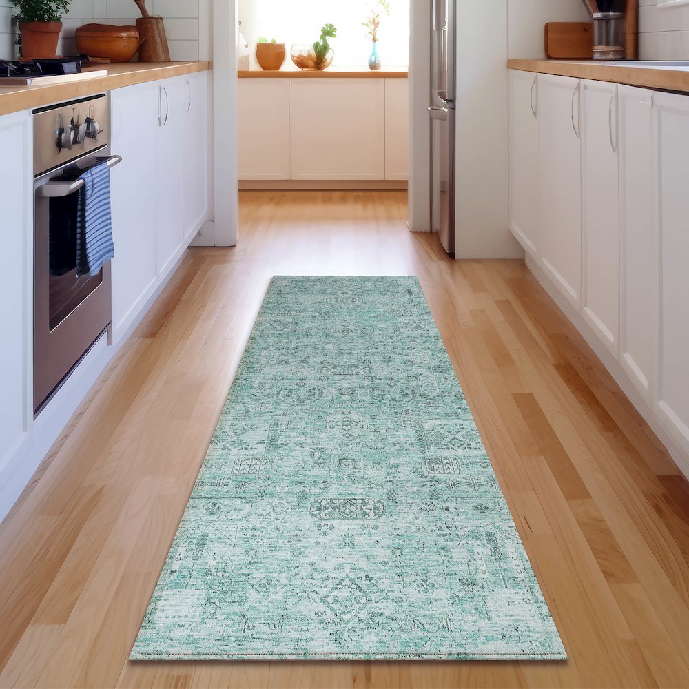 Premium Machine Washable Mayfield Teal 2'3" x 7'6" Runner Rug