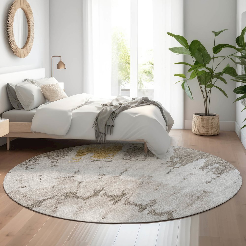 Premium Machine Washable Mayfield Taupe 8' x 8' Round Rug