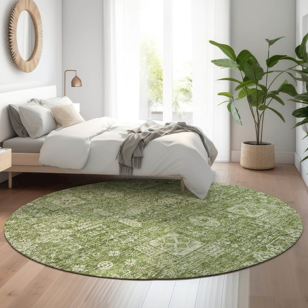 Premium Machine Washable Mayfield Aloe 8' x 8' Round Rug