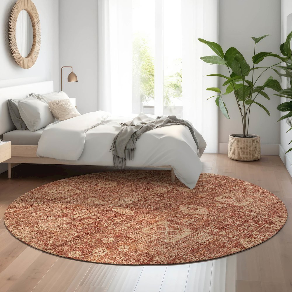 Premium Machine Washable Mayfield Paprika 8' x 8' Round Rug